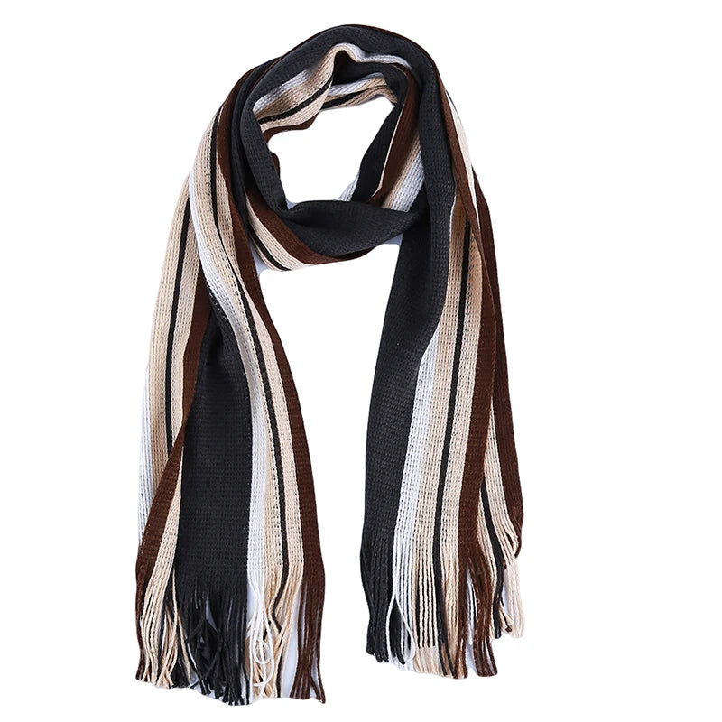 Bufandas clásicas de rayas para exteriores para hombre, bufanda de cachemira suave de punto a rayas, calentador de cuello con borlas largas, bufanda de invierno para hombre