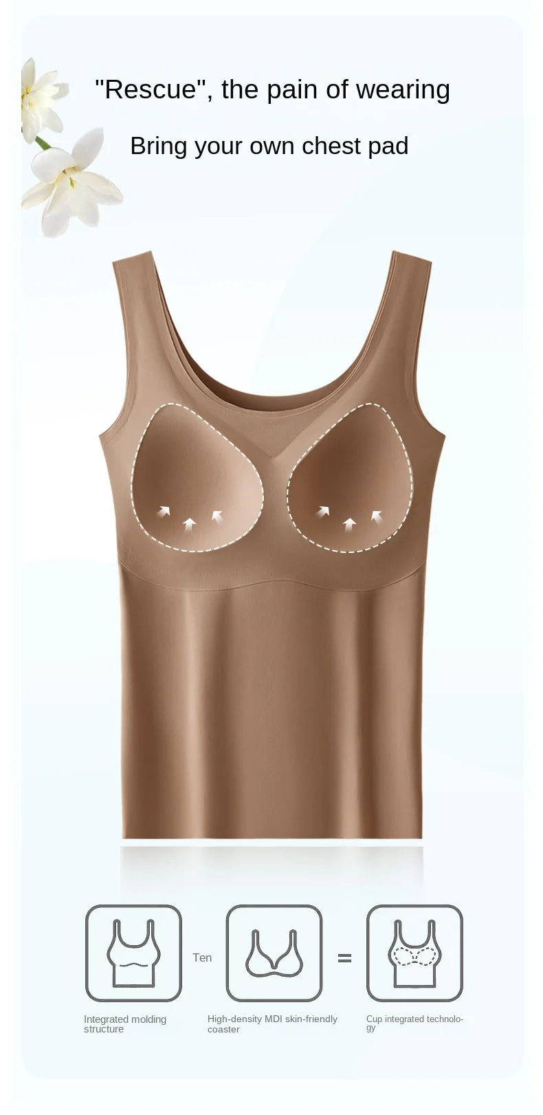 2 piezas/lote de camiseta sin mangas de seda sin costuras con almohadilla fija en el pecho para mujer, camisola sin mangas, ropa interior exterior, camisola de verano de alta elasticidad