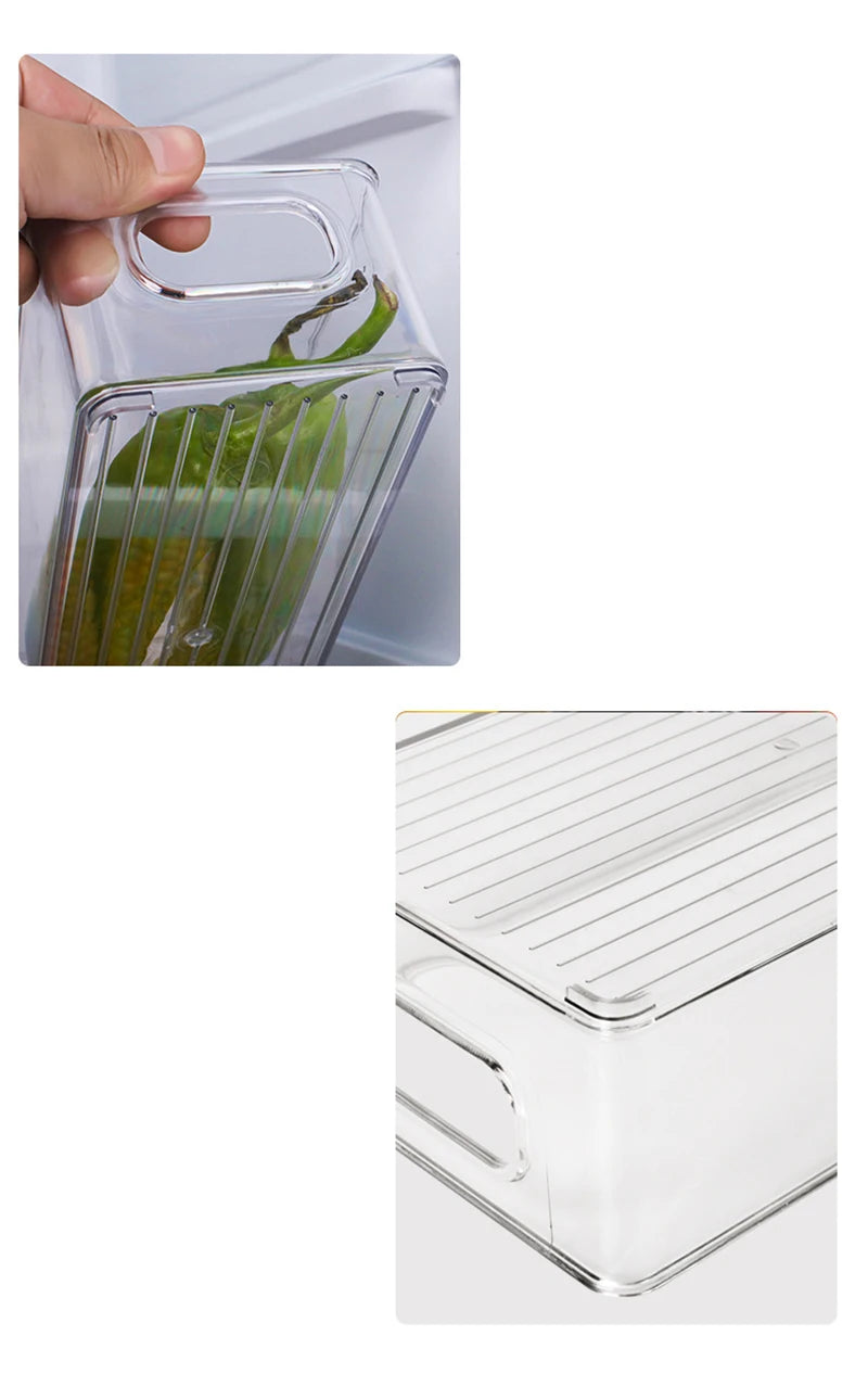 Transparent Refrigerator Storage Box Vegetable Fruit Organizer Fridge Clear Container for Kitchen Food Drinks Storage
