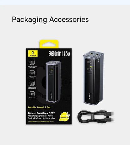 Baseus 145W Power Bank 20800mAh PD 100W Fast Charging with Smart Digital Display Portable External PowerBank for Laptop Phone 17