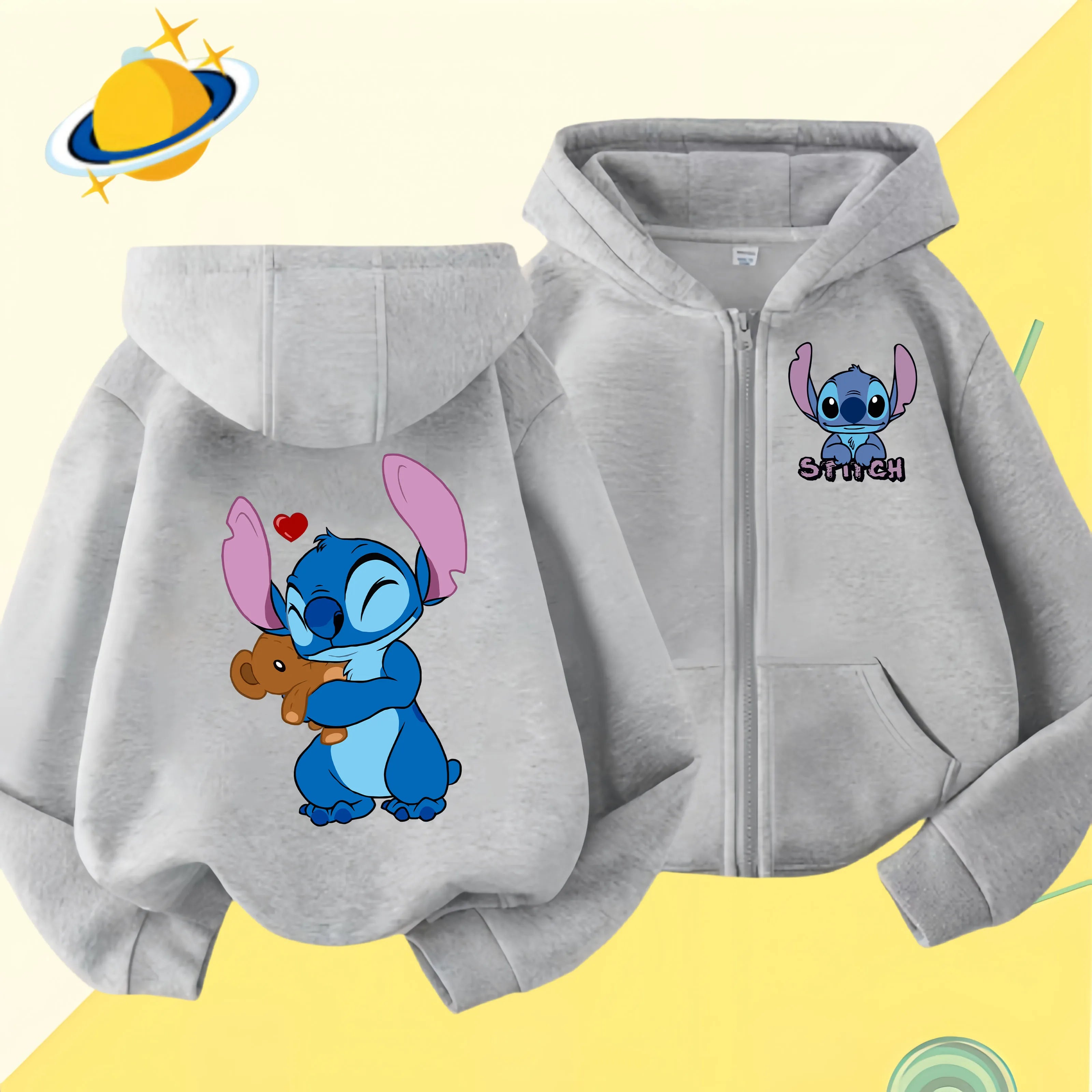 2024 Disney Stitch zipper coat Cartoon Jacket Girls Coat Spring Autumn Children Outerwear Kids Casual Jackets Costume 2-7 Years
