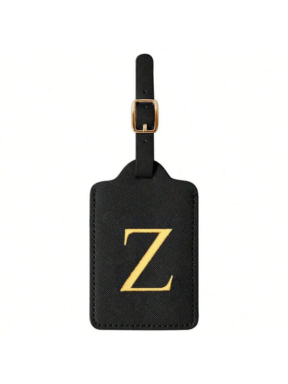 PU Leather Luggage Tag for Travel - Durable Suitcase ID Tag with Privacy Cover & Name Card Slot (A-Z) liu