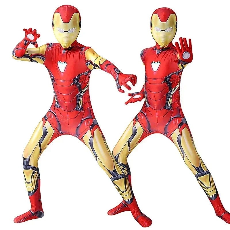 2025 Anime Iron Man Cosplay Costume Superhero Iron Man Boys Girls Jumpsuit Cloak Outfit Halloween Carnival Costumes Jumpsuits