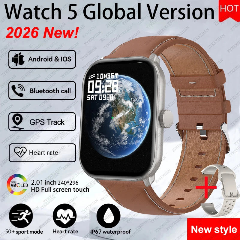 Watch 5 Smart Watch Global Version Men Women HD AMOLED Screen Heart Rate Bluetooth Call GPS Track Waterproof Sports Smartwatches