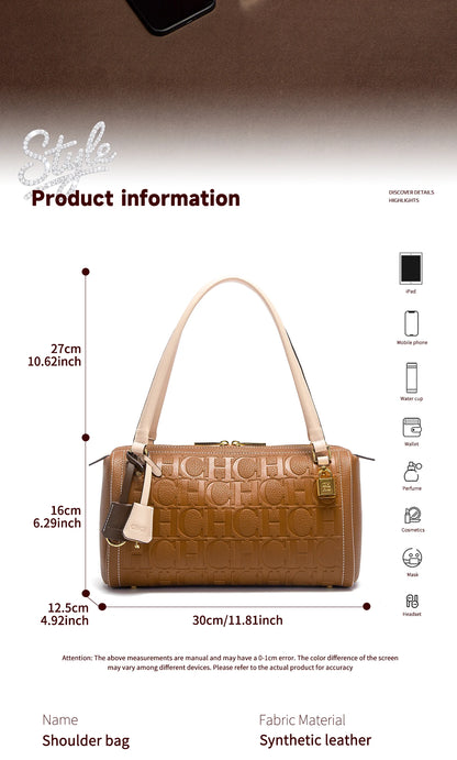 C-H Women's Boston Bag Autumn Winter New Collection Letter Design Texture Shoulder Bags