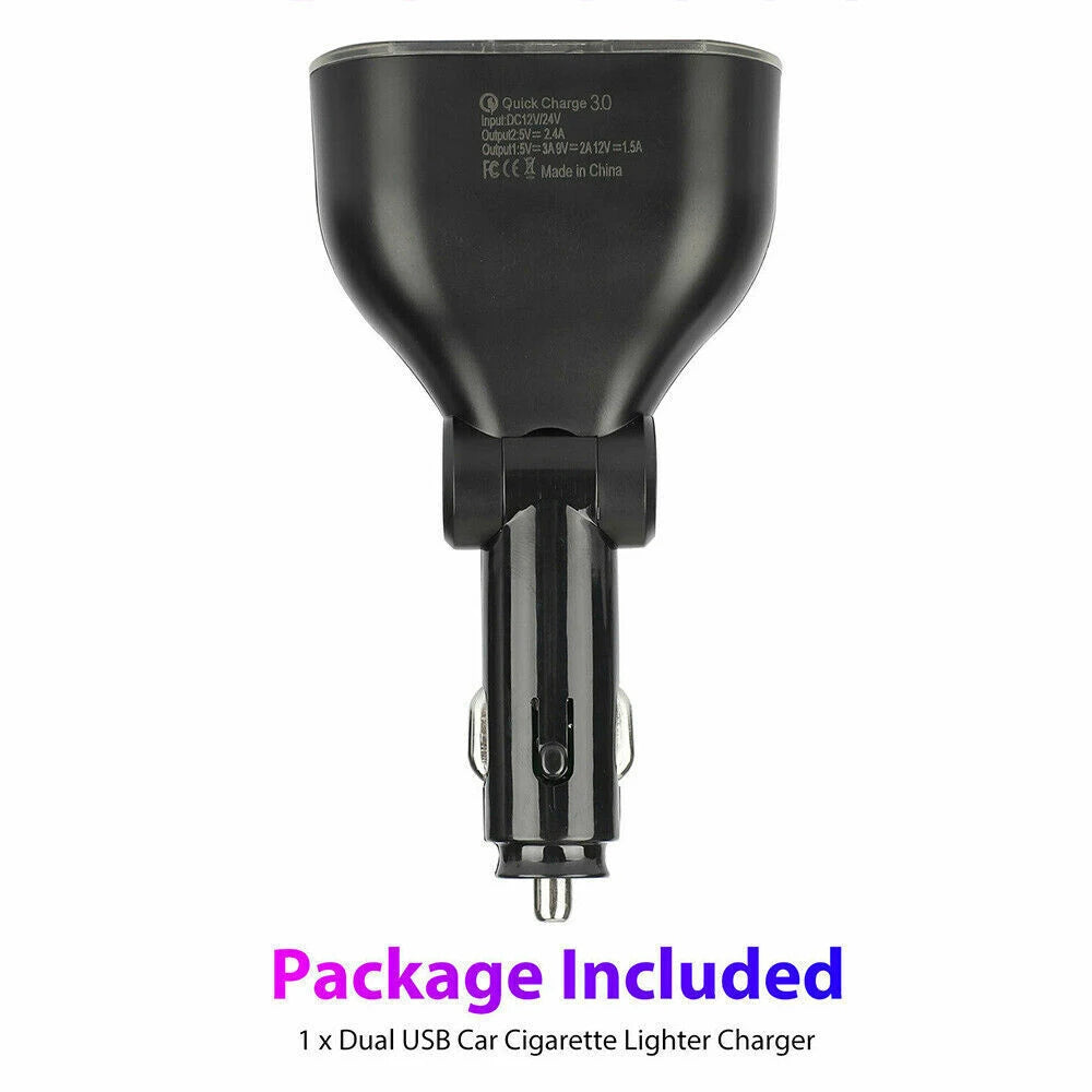QC3.0 Car Charger 12V Dual USB LED Display  Fast Charging 120° Rotation Cigarette Lighter Sockets Power Adapter For Phone Tablet