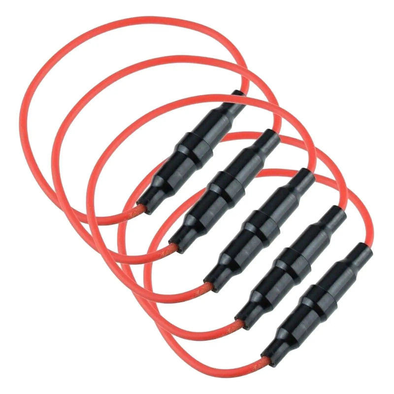 5 portafusibles de 5 x 20 mm, resistentes al agua, 10 A, color negro, 17,8 cm de largo, cable calibre 18 AWG para fusibles de coche estándar.