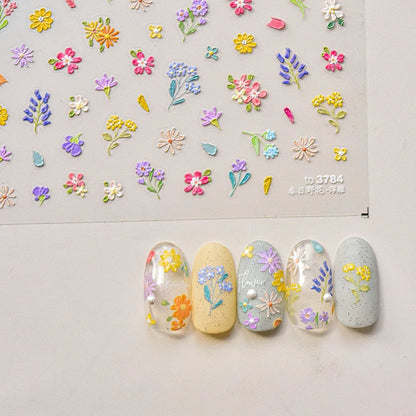 Colorful Sparkling Glass Fragment Spring Wildflowers High Quality Adhesive Flash Nail Stickers Art Decorations Design T-3784