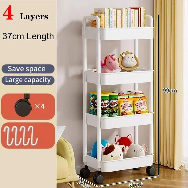Multi-layer storage rack with wheels, small trolley, home storage, floor to floor, kitchen, bedroom, bathroom 