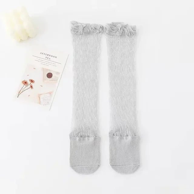 Summer Ultra-thin Mesh Socks Baby Girl Mosquito-resistant Knee Sock Cute Newborn Pink Bow Hollow Cotton Newborn Baby Clothes 