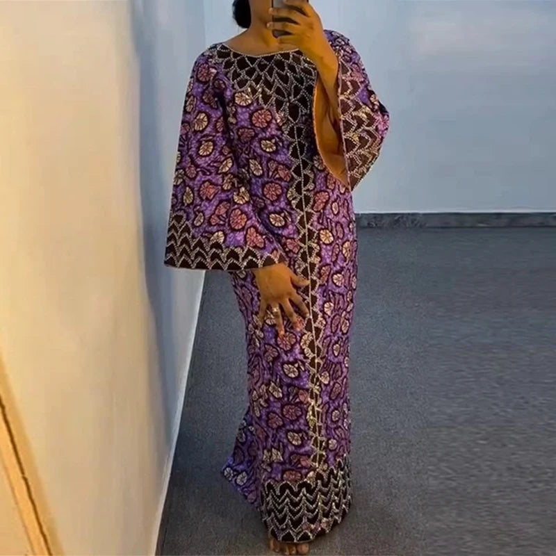 Plus Size VONDA Bohemian Dress 2025 Elegant Women Printing Sundress Vintage Flare Long Sleeve Maxi Vestidos O-Neck Robe Femme