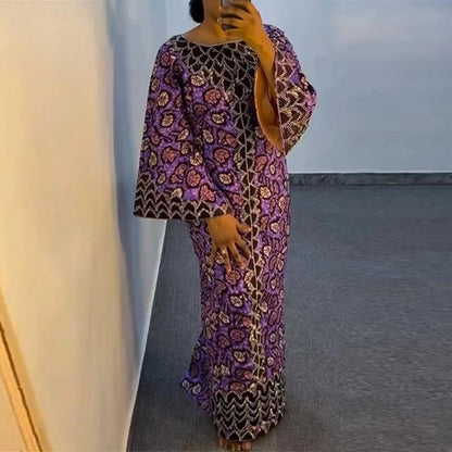 Plus Size VONDA Bohemian Dress 2025 Elegant Women Printing Sundress Vintage Flare Long Sleeve Maxi Vestidos O-Neck Robe Femme