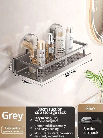Estante de baño con ventosa sin taladro, estante para baño, espacio para inodoro, estante colgante de aluminio, organizador de baño para colgar en la pared