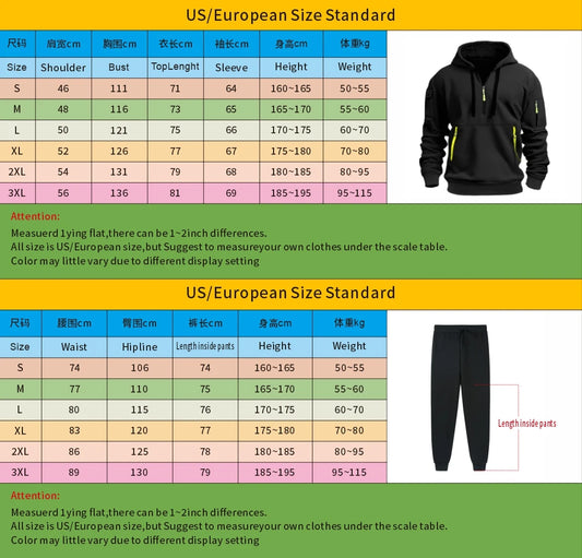 Chándal para hombre con capucha y cremallera, multibolsillos y pantalones protectores, chándal informal para correr, otoño/invierno, conjunto de 2 piezas, talla grande S-3XL