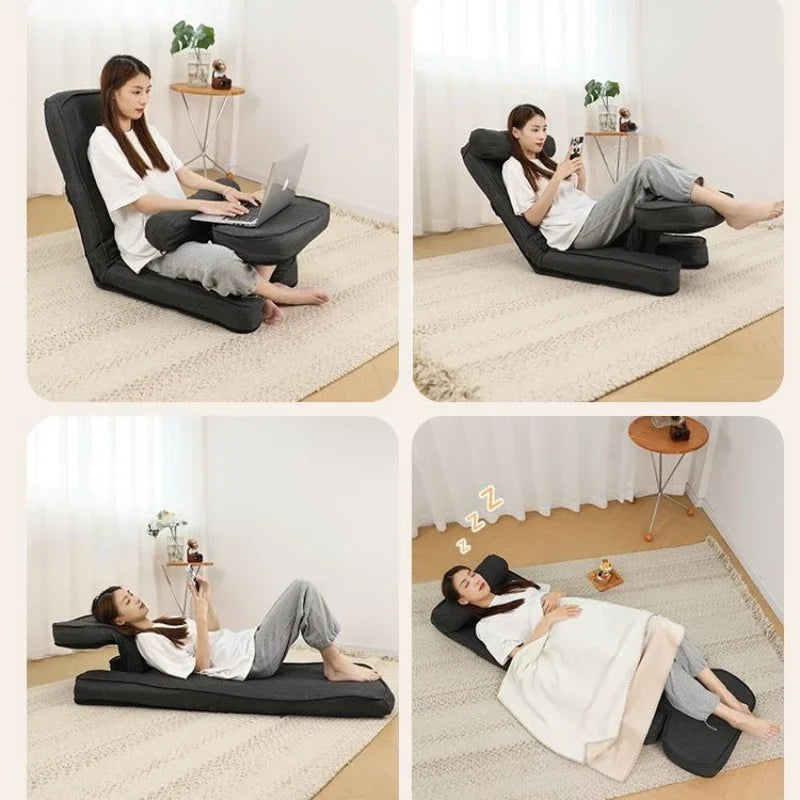 Sofá chaise longue ajustable 4 en 1, sofá cama de suelo, tumbona acolchada plegable de 15 posiciones con almohada.