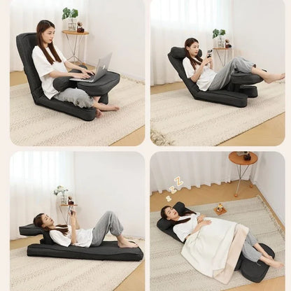 Sofá chaise longue ajustable 4 en 1, sofá cama de suelo, tumbona acolchada plegable de 15 posiciones con almohada.