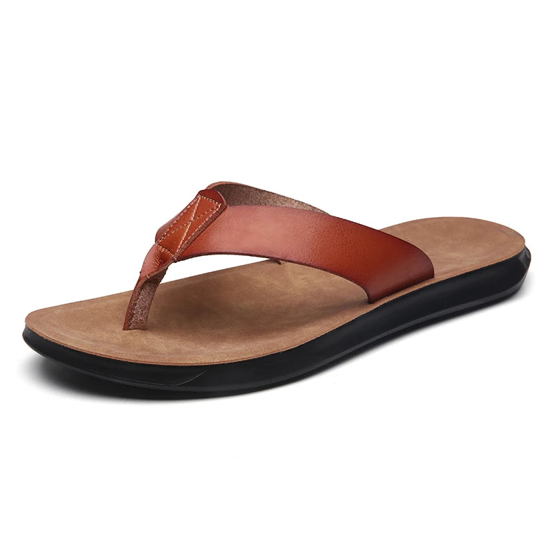 Size 38-47 New Italian Leather Flip-flops For Men Casual Cool Beach Summer Shoes Hotel Slippers Man Light Flats Luxe Men's Shoes