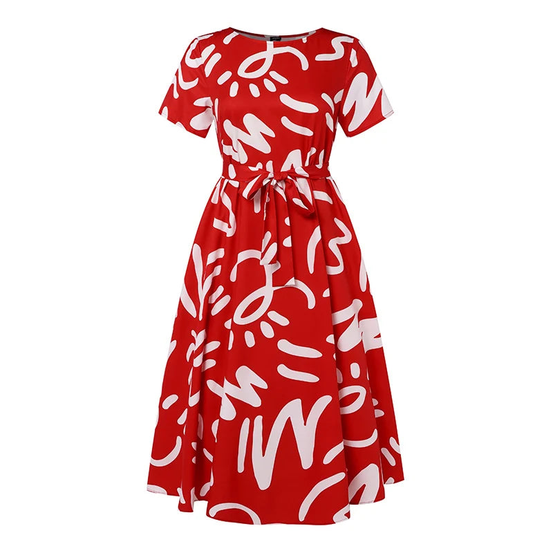 Plus Size 5XL VONDA Summer Women Dress 2024 Fashion Belted Maxi Long Party Dress Vintage Printed Sundress Casual Vestidos Robe