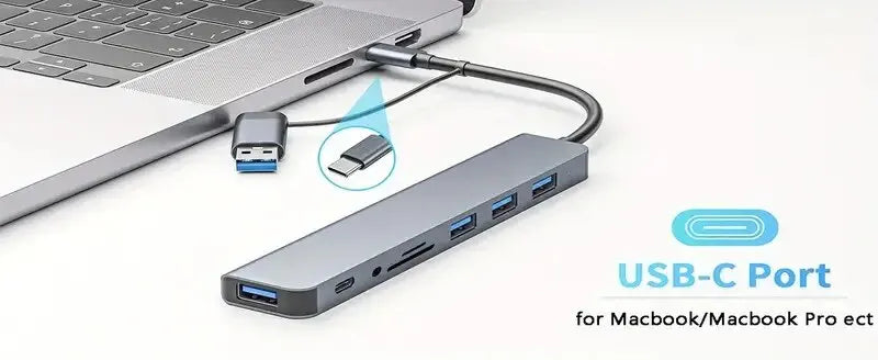 8 In 2 USB HUB With Splitter Card Reader, USB C Port, USB 3.0 / 2.0, SD/TF Splitter Card Reader, Docking Station