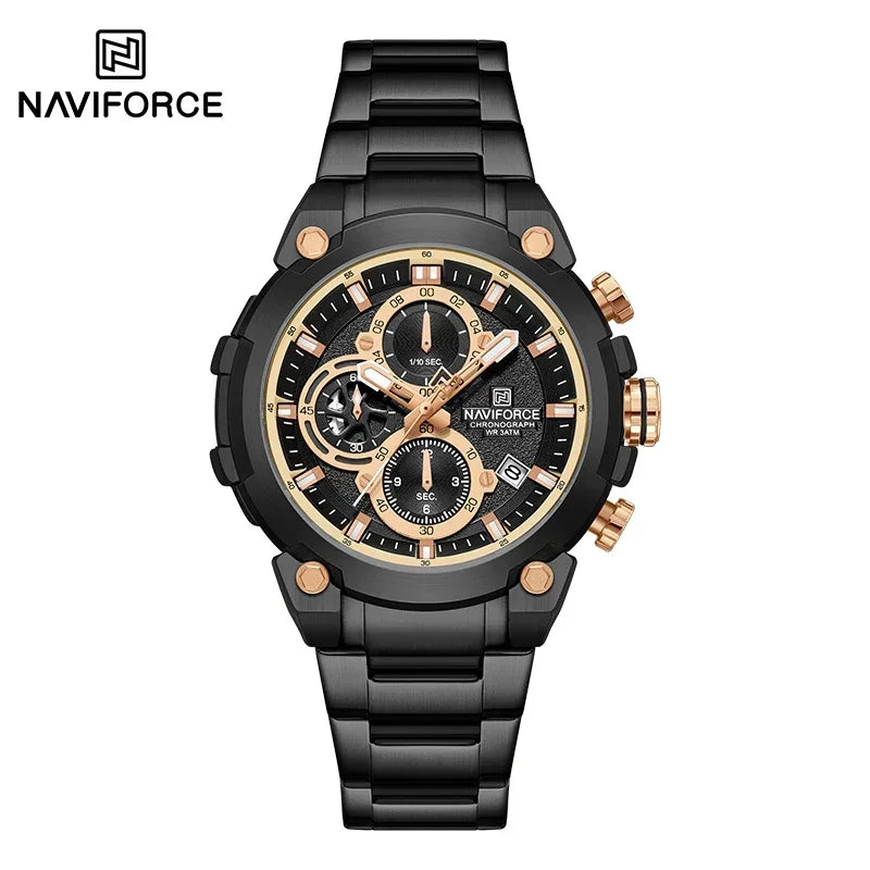 NAVIFORCE Original Watch for man 2025 New Stainless Steel Waterproof Chronograph Classic Quartz Wristwatch Brand Men Watch Gifts