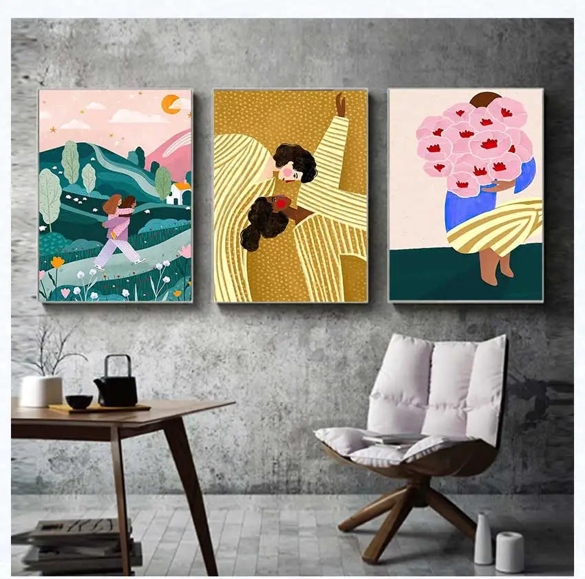 Bird Strawberry Wall Art Canvas Painting Print for Living Room Home Decor Matisse Flower Market Cat Girl