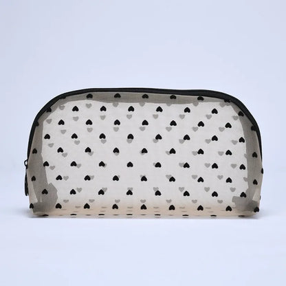 Heart-Shaped Nylon Mesh Cosmetic Bag Portable Toiletry Organizer for Women Makeup Storage