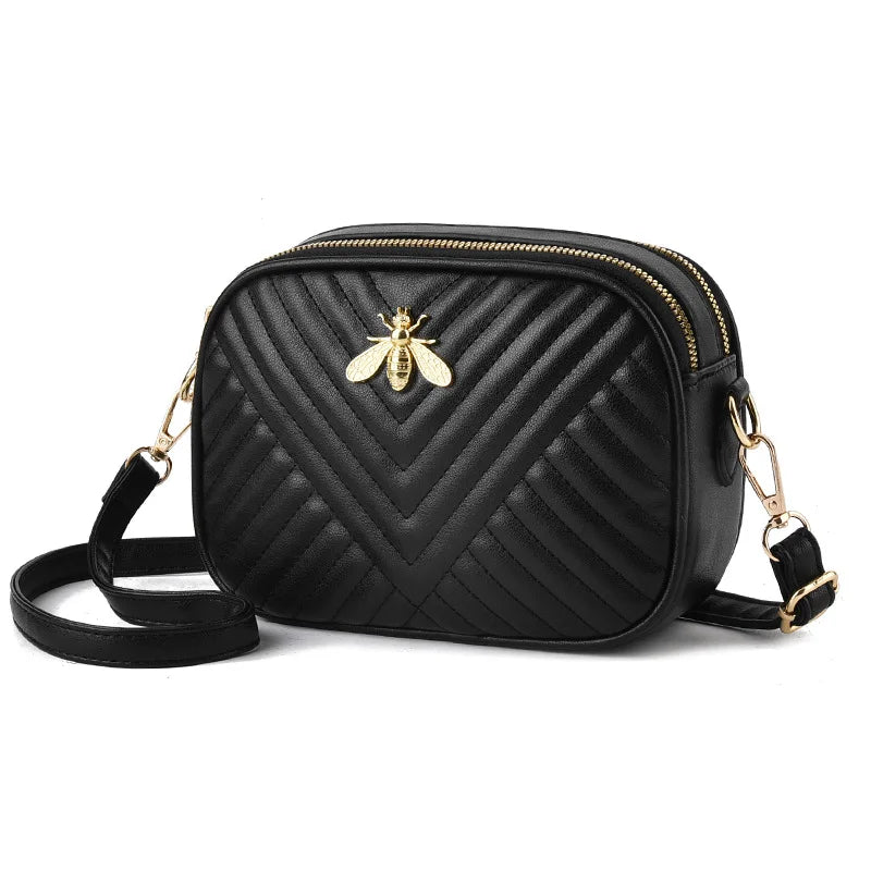 Bolsos de mano de piel sintética de color liso para mujer, bolsos cuadrados con diseño de abeja, de marca famosa, bandolera de hombro, 2023
