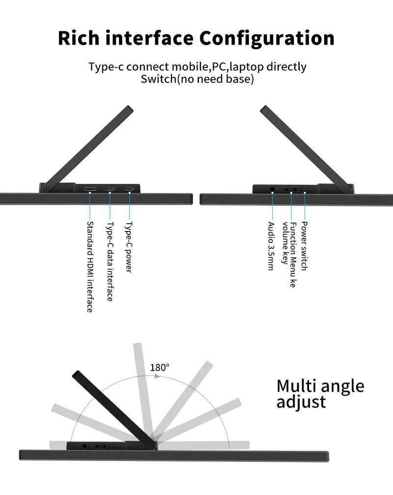 HGFRTEE 18.5inch Portable Monitor 100Hz RGB100% With VESA Hole & Back bracket Laptop Extended Display ADS-IPS HDR Screen