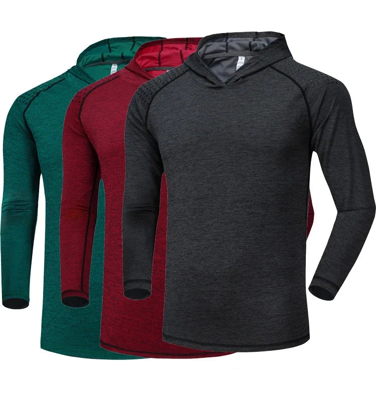 Autumn Gym Men T Shirt Casual Long Sleeve Slim Tops Tees elastic T-shirt Sports Fitness breathable Quick dry Hooded T Shirt