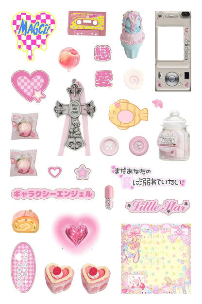 6pcs Glitter Stickers Y2K DIY Toploader Scrapbooking Journal Decor Stickers for Phone Kawaii Transparent PET Stickers Gift