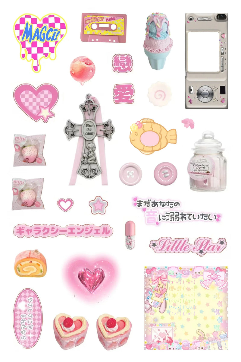 6pcs Glitter Stickers Y2K DIY Toploader Scrapbooking Journal Decor Stickers for Phone Kawaii Transparent PET Stickers Gift