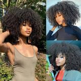 Afro Kinky Curly Wigs with Bangs 200% Density Brazilian Remy Human Hair Full Machine Made Wigs Short Afro Curly Wigs For Women