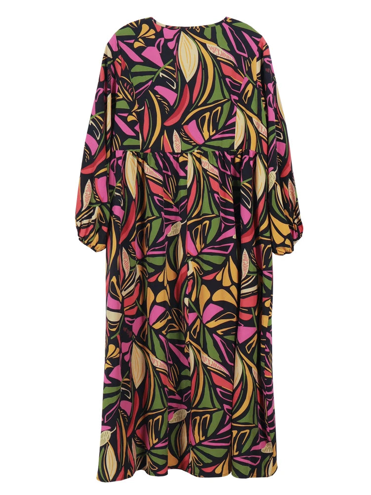 Plus size 2025 verão novas mulheres impressão digital moda casual vestido longo feminino material de poliéster botões frontais