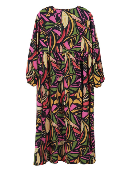 Plus size 2025 verão novas mulheres impressão digital moda casual vestido longo feminino material de poliéster botões frontais