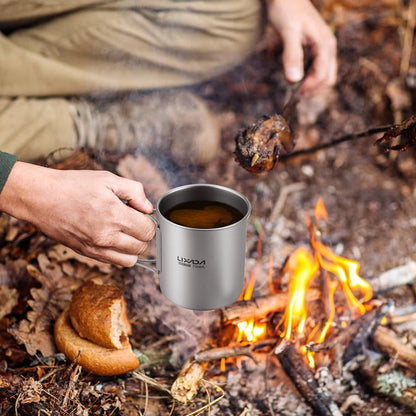 Taza de agua ultraligera de titanio Lixada con asa plegable, portátil para exteriores, camping, picnic, 300 ml/350 ml/550 ml/650 ml