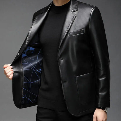 Men Jacket with Button Decoration Stylish Lapel Collar Men's Jacket with Button Cuffs Pocket Faux for Outdoor for Extended