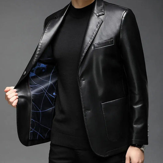 Men Jacket with Button Decoration Stylish Lapel Collar Men's Jacket with Button Cuffs Pocket Faux for Outdoor for Extended