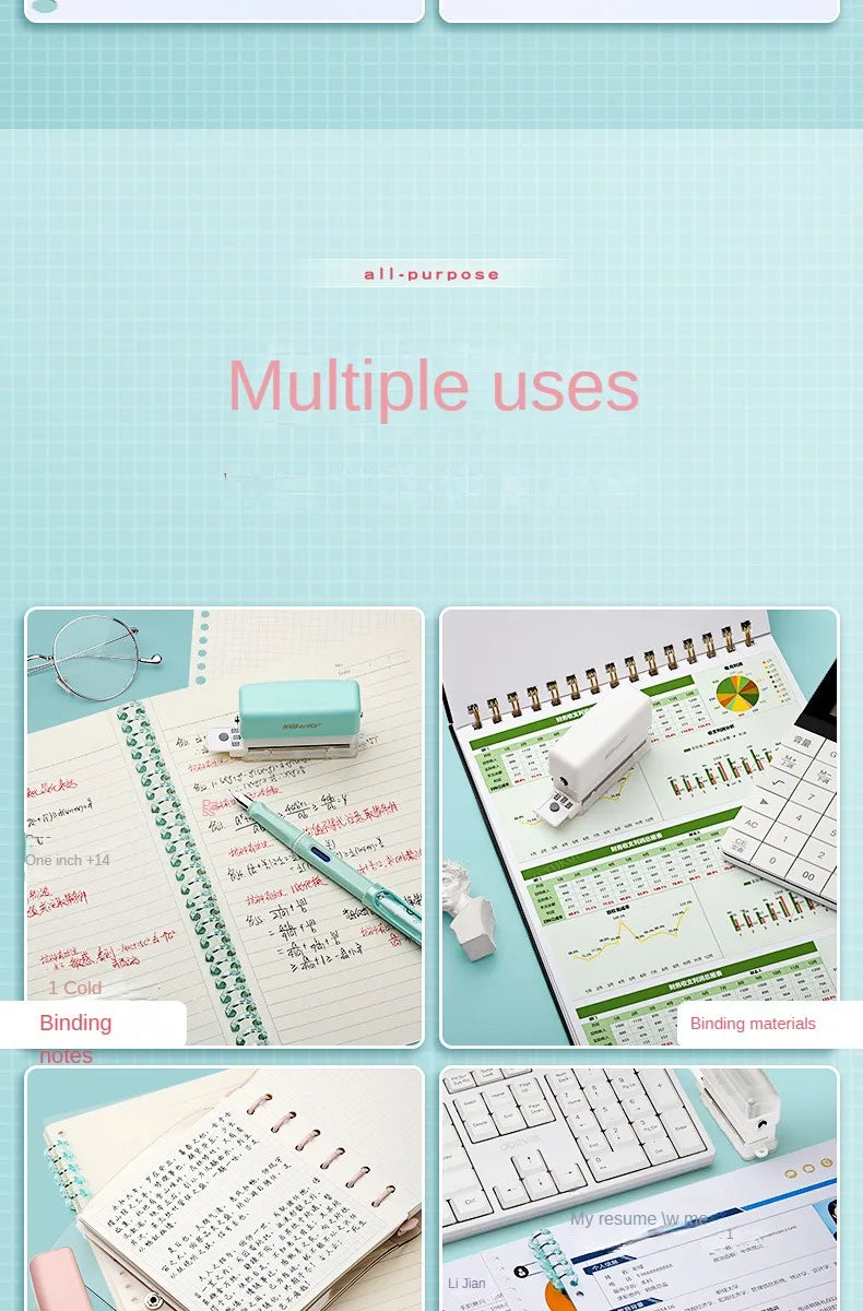 Mini 6-Hole Punching Machine DIY Book Page Stitcher Paper Binding Punch Planner Loose Leaf Paper Hole Puncher Office Stationery