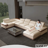 MINGDIBAO Premium Italian Genuine Leather Sofa Set for Living Room with Adjustable Headrests, Bluetooth Speaker, Wireless Charge