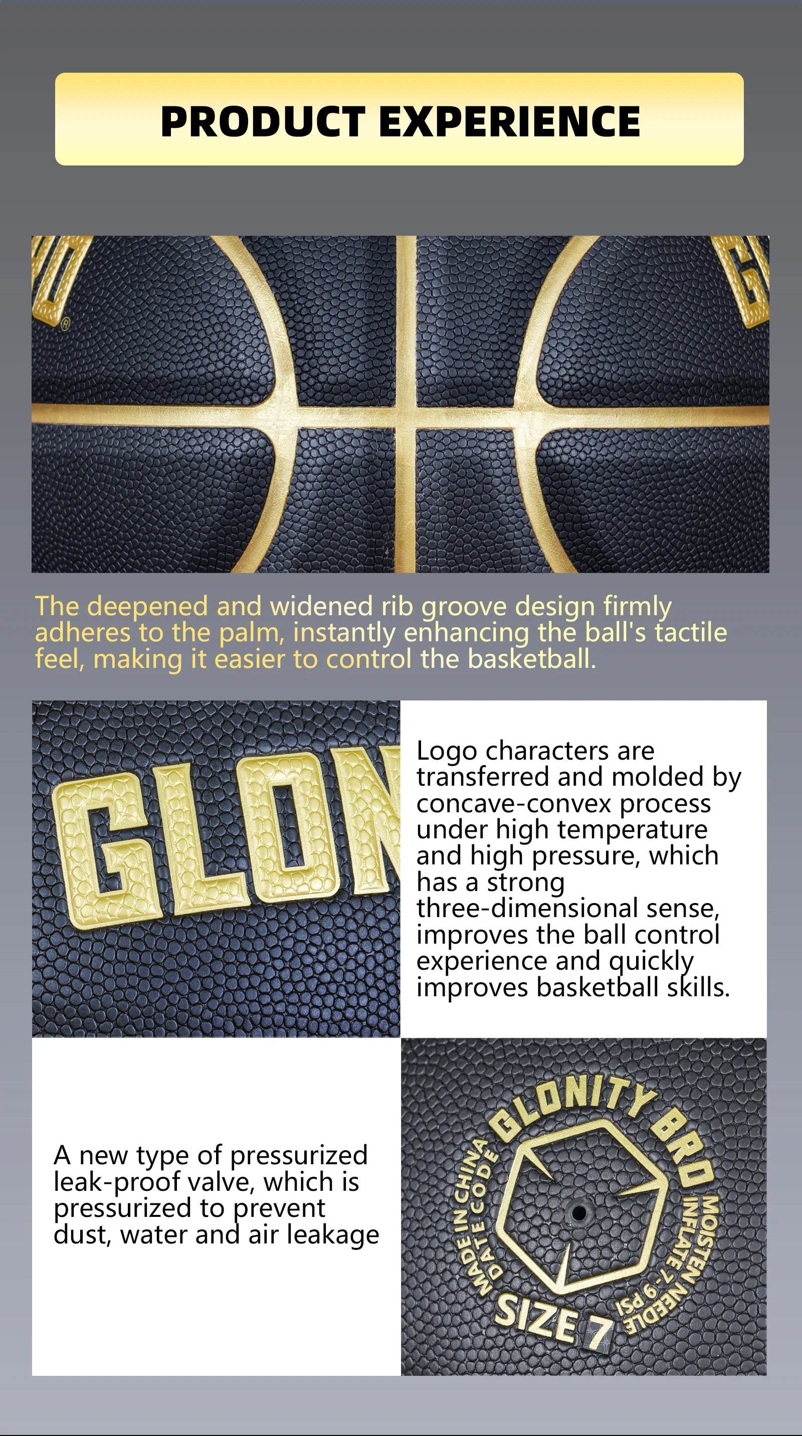 Black Gold Basketball Official Size 7 Composite Leather For Men's and Women's Outdoor Indoor Durable Training Ball High Quality