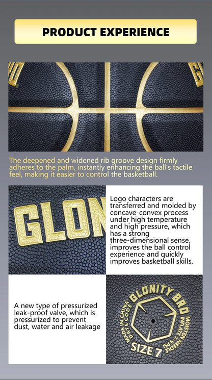 Black Gold Basketball Official Size 7 Composite Leather For Men's and Women's Outdoor Indoor Durable Training Ball High Quality