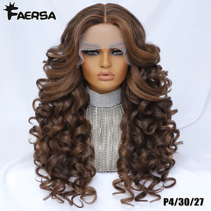 Black Brown Curly Wig Synthetic Lace Front Wigs For Women Blonde Orange Female Lace Wig 13X4.5X1 Cosplay Hair Daily Use