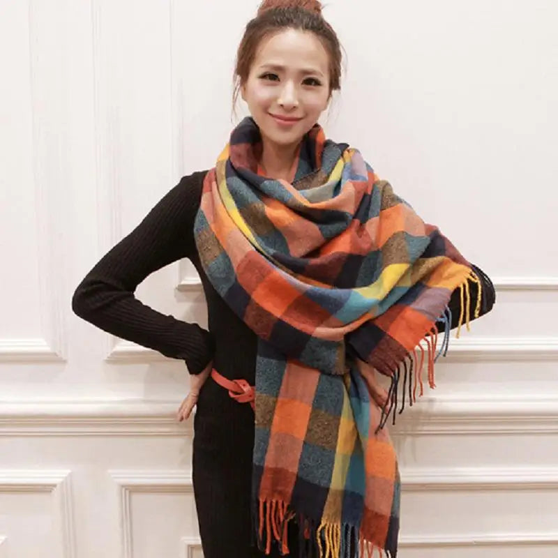 Women's Winter Plaid Imitation Cashmere Scarf, Autumn and Winter Thick Fashion Warm Wild Scarf Shawl