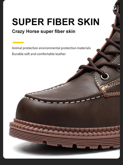 Latest 2023 Waterproof Men Leather Boots Steel Toe Cap Safety Work Shoes Anti Smashing Indestructible Construction Welding Boots