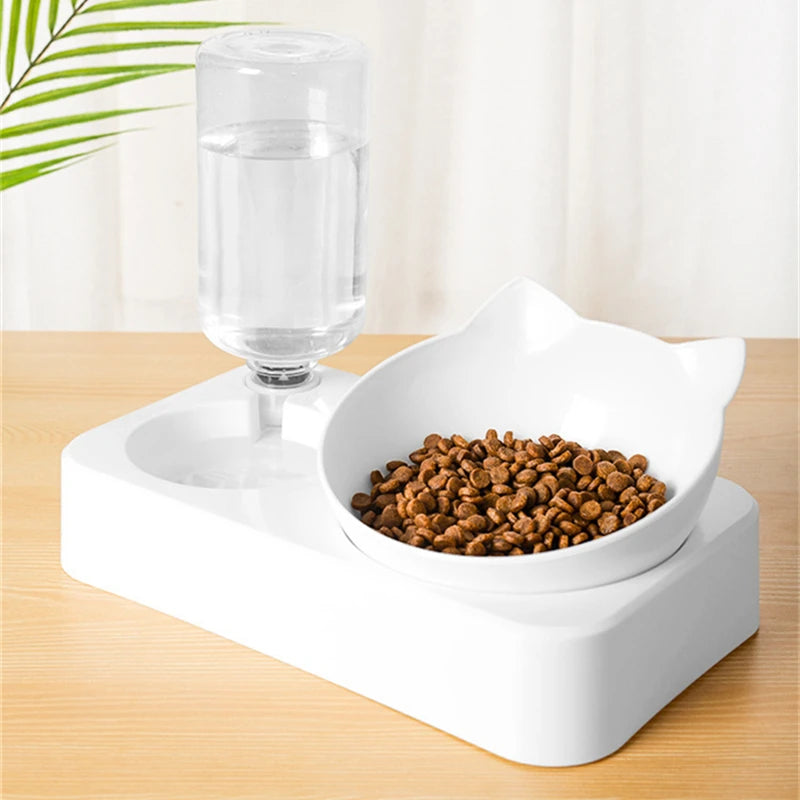 Pet Feeder 2-in-1 Pet Feeding Bowl Dog Cat Automatic Water Dispenser with Removable Stainless Steel Bowls Pet Supplies