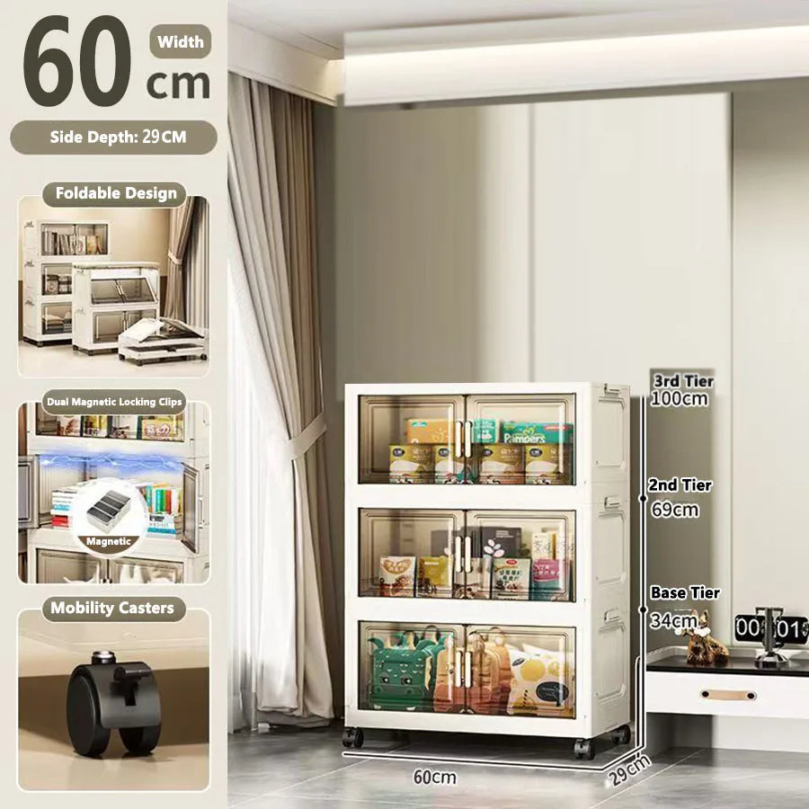 Storage Cabinet Folding Storage Box Home Living Room Toy Cabinet Storage Rack Snack Cabinet Installation-Free Kitchen Storage Cabinet Folding Storage Cabinet Organizer