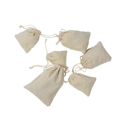 Travel Drawstring Cotton Linen Storage Bags Multiple Sizes Beige Coin Money Pouch ID Credit Cards Gifts Jewellery Organizer Bags