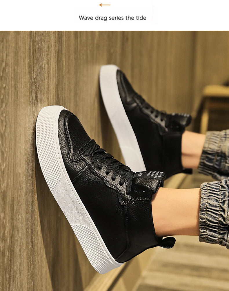 IGxx High top Shoes Zip Lace-up Leather Men's Sneakers Punk Ankle Boots For Men Hook&Loop Shoes White indestructible lacoste