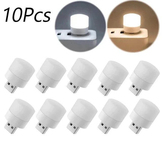 1-10PCS Mini USB Night Light Warm White Eye Protection Book Reading Light USB Plug Computer Mobile Power Charging LED Night Lamp