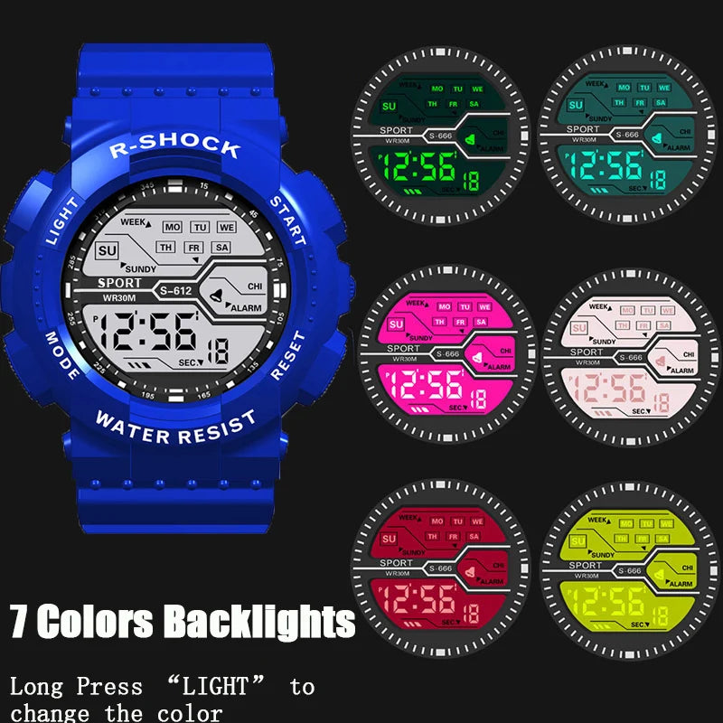 Relógio Masculino Esportivo para Atividades ao Ar Livre – Multifuncional, Tela Grande, LED, Eletrônico, À Prova d'Água, Luminoso, Digital e Estilo Militar
